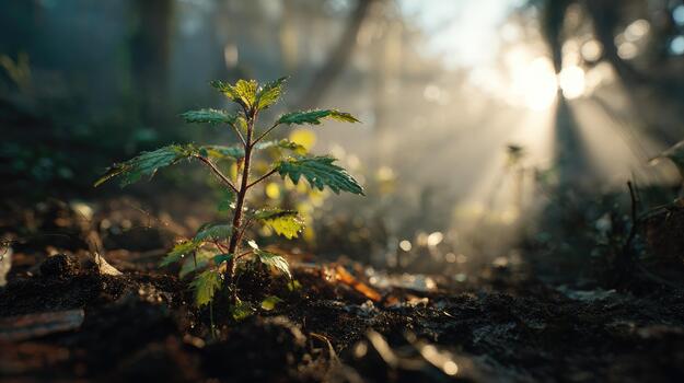 joven hierba gatera árbol creciente en el niebla foto