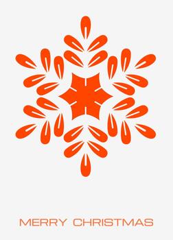 A simple graphic featuring a large stylized bright orange snowflake composed of leaf or petal shapes set on a light gray or white background with MERRY CHRISTMAS text at the bottom vector