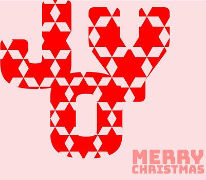 un contemporáneo Navidad gráfico presentando el palabra alegría prestados en grande rojo letras estampado con alterno estrellas en un suave rosado antecedentes con alegre Navidad texto a el fondo vector