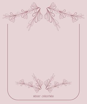 A simple Christmas card template with delicate line-art foliage borders at the top and bottom and MERRY CHRISTMAS text. vector