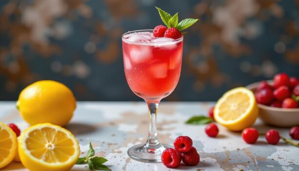 Lemon berry mocktail with vivid contrast. photo
