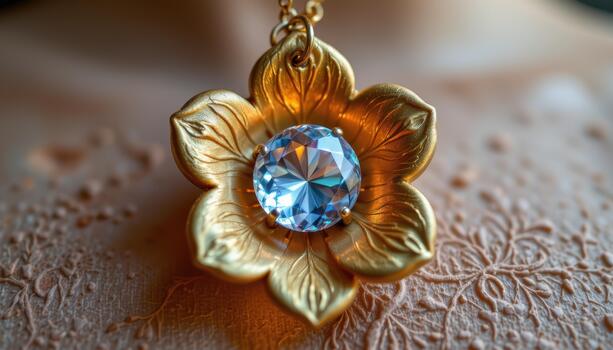 Bloom inspired pendant with engraved artistic petals and a softly glowing crystal core. photo