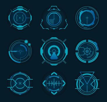 Futuristic HUD Target Interface Sci Fi Crosshair UI Set vector