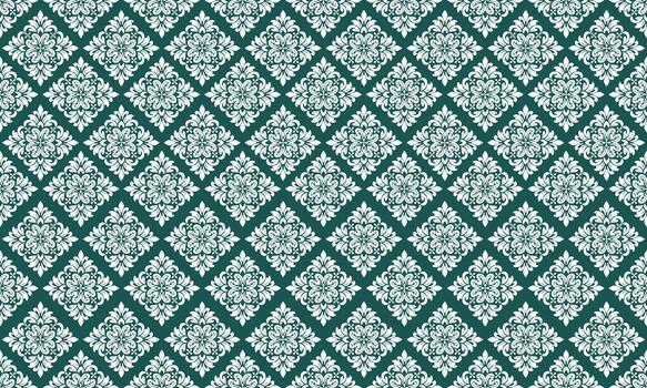 Deep Green background and white Damask Ornamental Seamless Pattern vector