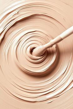 Smooth creamy liquid swirling in circular motion with a subtle mixing tool creating beautiful textures and ripples reflecting inspired ideas and creativity. photo