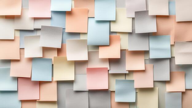 Soft pastel colored squares overlap creating a textured pattern for ideas and reminders. photo