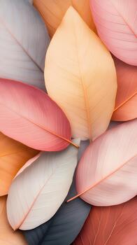 Many colorful autumn leaves in vertical arrangement. photo