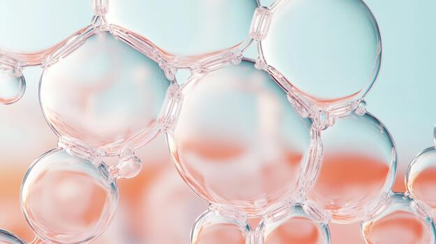 Bubbles forming a complex structure, reflecting light with soft colors, suggesting a future in biology and science. photo