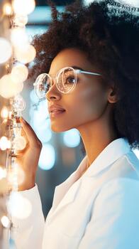 Scientist examining glowing bio tech elements, future biology research, bright laboratory background. photo
