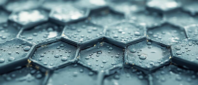 Hexagonal surface with water droplets reflecting advanced materials for space exploration and discovery photo