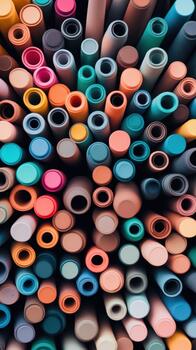 Collection of colorful crafting tubes and rolls providing inspiration for imaginative projects. photo