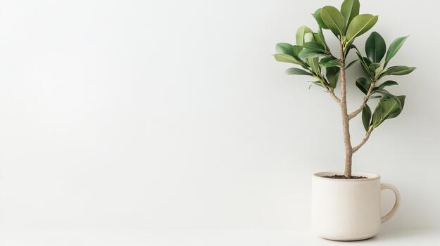 Green plant grows in a simple pot against a white background, representing financial growth and new opportunities in digital banking. photo