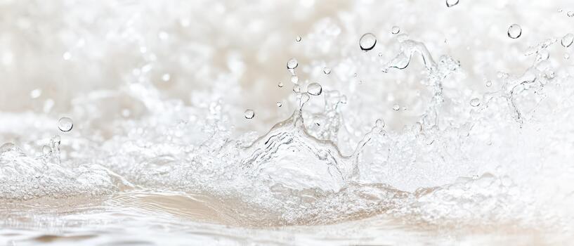 Pure water splashes with clear droplets in a dynamic fluid movement, showcasing natural aquatic energy. photo
