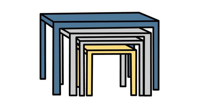 Set of three nesting tables with blue, gray, and yellow tops, isolated on white background vector