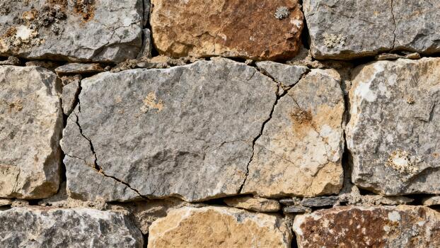 resistido albañilería Roca pared textura presentando grande tosco gris y bronceado sedimentario rocas con visible grietas foto