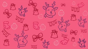 rosa bakgrund mönster animering med klotter av söt tecken rådjur, tejp, strumpa, lampa jul små objekt anordnad i en ljus lekfull mönster video
