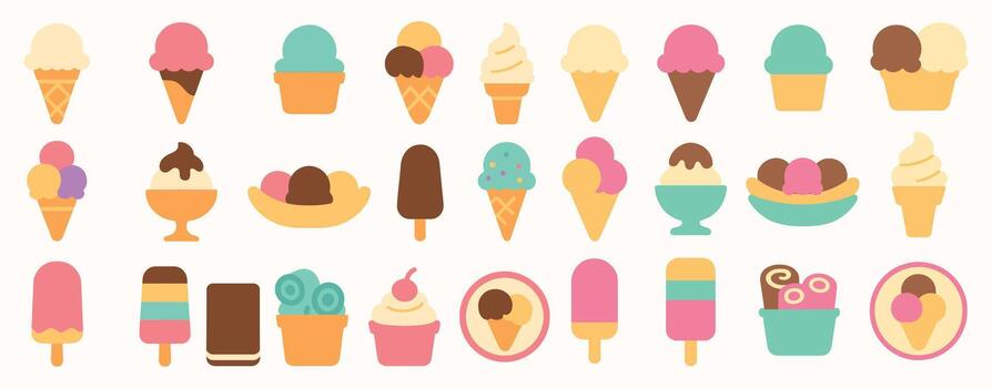 Ice Cream Icon Set with Various Flavors and Forms vector