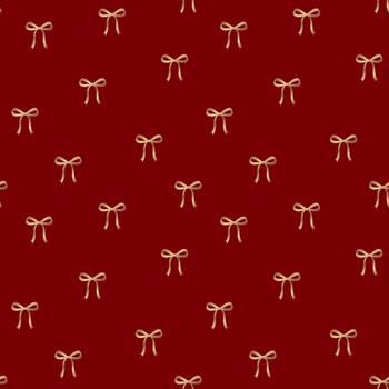 Seamless Golden Bows on Deep Red Pattern vector