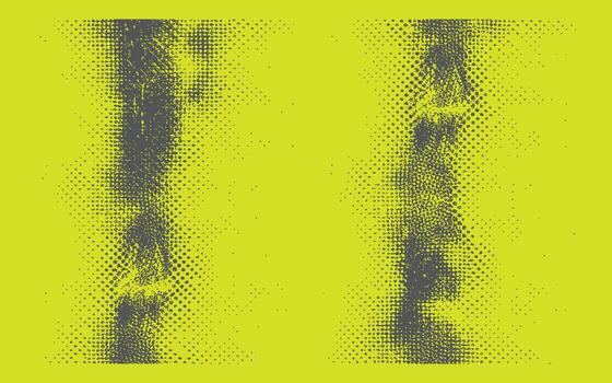 Grey halftone dots dissolving on bright yellow background vector