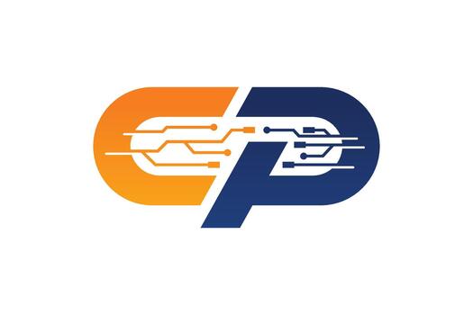 Letter CP technology concept, internet, digital, connection. vector