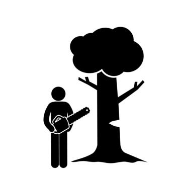 Tree cutting illustration using a chainsaw by a lumberjack. vector