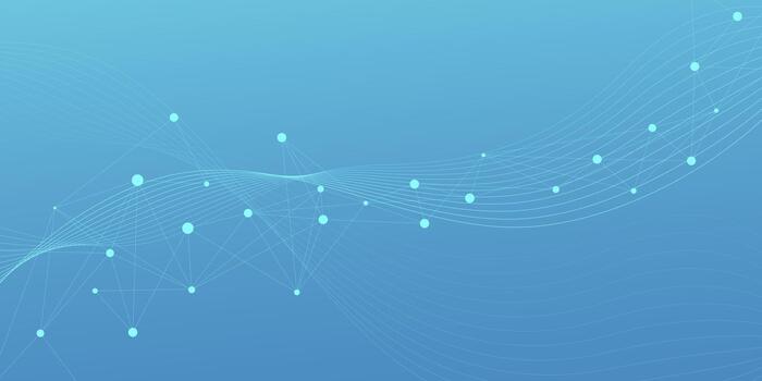 Abstract gradient network connection with connecting dots lines and wave. Website header or banner with plexus design vector