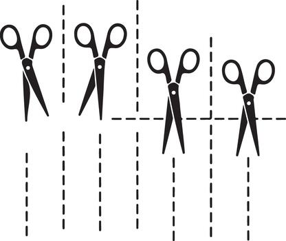 Four pairs of scissors cutting dashed lines vector