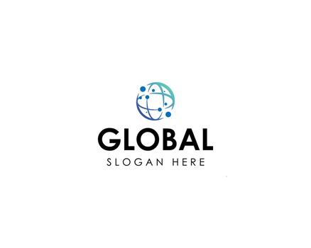 Global tech logo connection with molecule vector