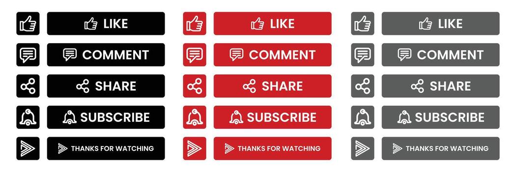 Set of Like, comment, share, subscribe button set, Thanks for watching button collection. vector