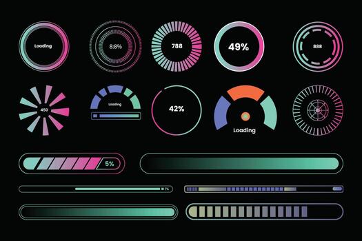 Loading bars and progress indicators Futuristic HUD interface collection set vector