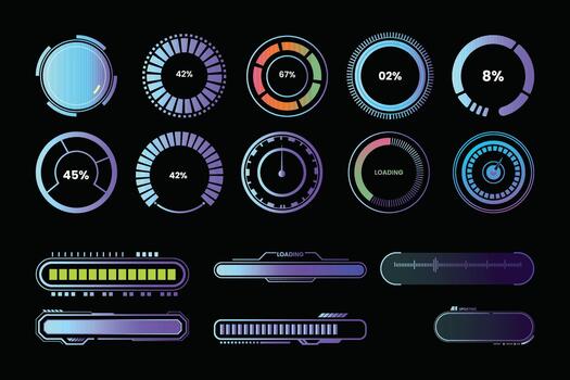Loading bars and progress indicators Futuristic HUD interface collection vector
