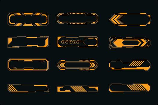 Futuristic HUD frame interface set with sci-fi digital elements for tech dashboards and UI layouts vector