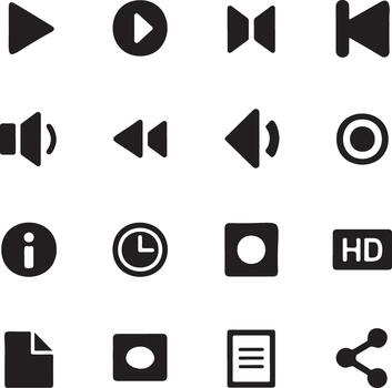 Set of transparent and white multimedia and interface icons on a white background vector