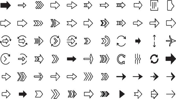 Black and White Arrow Icons Grid for UI Design vector