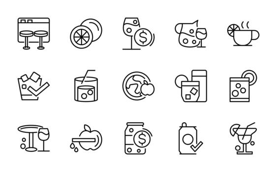 Cocktails line icon set. Ui thin line icon pack. vector