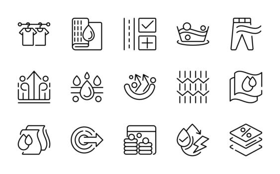 Fabric Feature line icon set vector