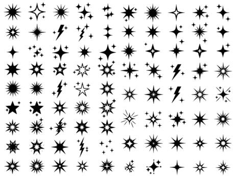 Sparkling design elements for your creative projects, with a variety of star shapes and lightning bolts to add a touch of magic and energy to your visuals vector