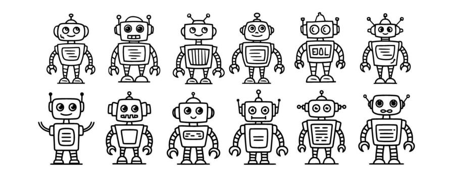 Cute robots in a seamless pattern perfect for playful projects, kids designs, or adding a touch of futuristic fun to your creative work with charming doodle style vector