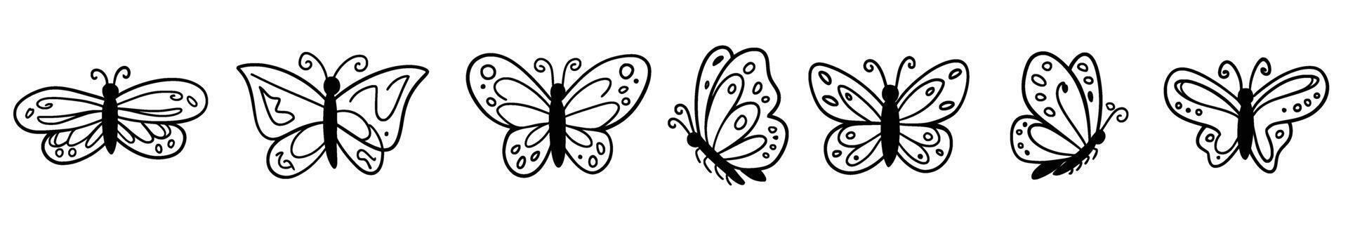 adorable mariposa contornos bailando a través de el página, Perfecto para primavera artesanía, caprichoso diseños, y agregando un toque de naturaleza a tu creativo proyectos vector