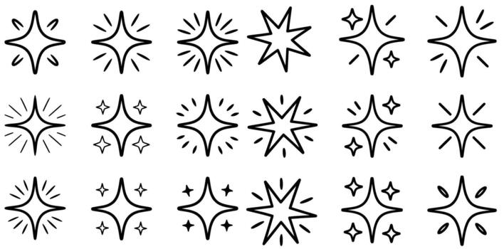 Sparkling star doodle designs for adding magical charm to your projects, creating whimsical designs with versatile starburst elements, and embellishing graphics with fun twinkle accents vector