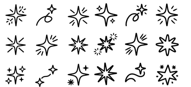 Doodle starbursts for adding sparkle to your designs, hand-drawn style for magical effects, perfect for adding a touch of whimsy, ideal for holiday themes and fantasy projects vector