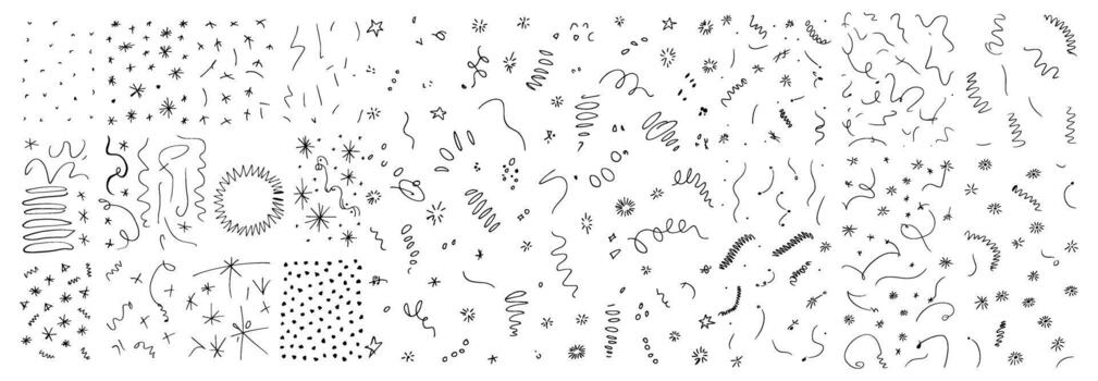 Unique hand-drawn doodles and stars offer a playful and whimsical touch for invitations, greeting cards, or creative design projects, adding a fun, artistic flair vector