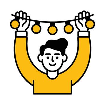 A man holding up a string of lights vector