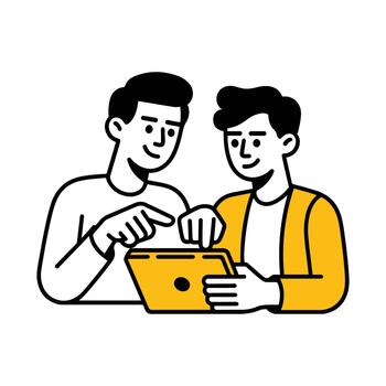 dos hombres son mirando a un tableta computadora vector