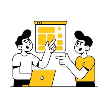 Two people are pointing at a computer screen vector