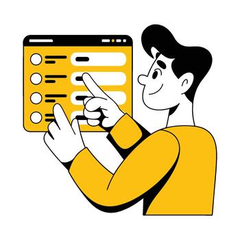 A man is pointing at a computer screen with a check box vector