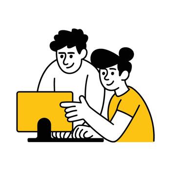 dos personas son trabajando en un computadora juntos vector