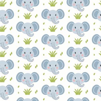 Elephant Pattern Repeated with Cartoon Grass Design vector