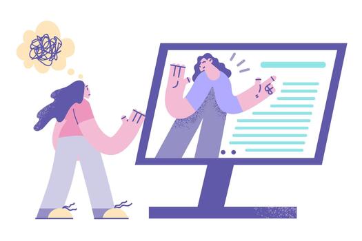 Person reflecting on digital interaction vector