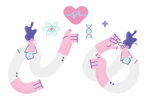 Scientists discussing health and science concepts vector